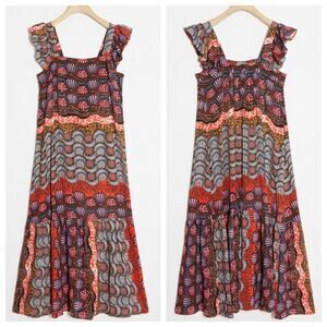 Corey Lynn Calter Midi Dress Boho Red Abstract Doriane Tiered
